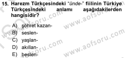 XI-XIII. Yüzyıllar Türk Dili Dersi 2023 - 2024 Yılı (Final) Dönem Sonu Sınav Soruları 15. Soru