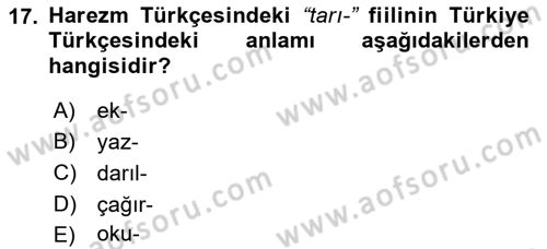 XI-XIII. Yüzyıllar Türk Dili Dersi 2023 - 2024 Yılı (Final) Dönem Sonu Sınav Soruları 17. Soru