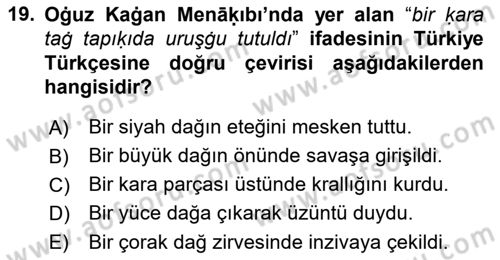 XI-XIII. Yüzyıllar Türk Dili Dersi 2023 - 2024 Yılı (Final) Dönem Sonu Sınav Soruları 19. Soru