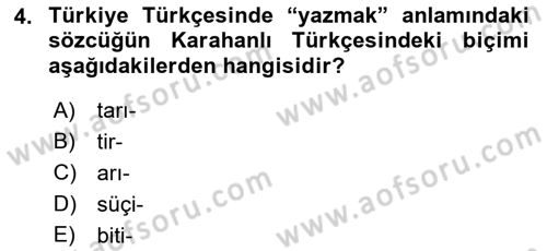 XI-XIII. Yüzyıllar Türk Dili Dersi 2023 - 2024 Yılı (Final) Dönem Sonu Sınav Soruları 4. Soru