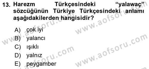 XI-XIII. Yüzyıllar Türk Dili Dersi 2023 - 2024 Yılı Yaz Okulu Sınav Soruları 13. Soru