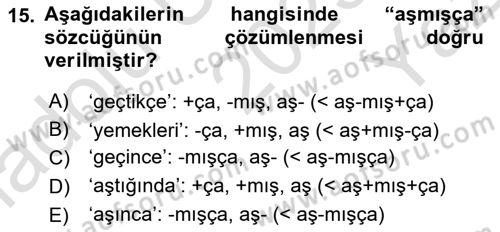XI-XIII. Yüzyıllar Türk Dili Dersi 2023 - 2024 Yılı Yaz Okulu Sınav Soruları 15. Soru