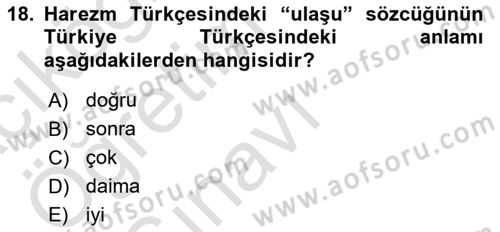 XI-XIII. Yüzyıllar Türk Dili Dersi 2023 - 2024 Yılı Yaz Okulu Sınav Soruları 18. Soru