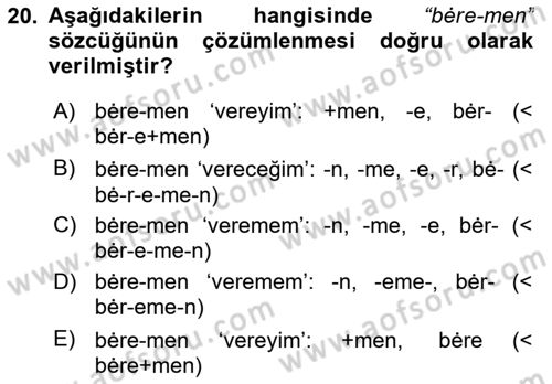 XI-XIII. Yüzyıllar Türk Dili Dersi 2023 - 2024 Yılı Yaz Okulu Sınav Soruları 20. Soru