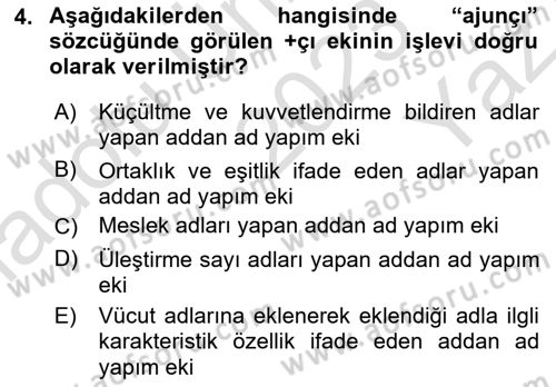 XI-XIII. Yüzyıllar Türk Dili Dersi 2023 - 2024 Yılı Yaz Okulu Sınav Soruları 4. Soru