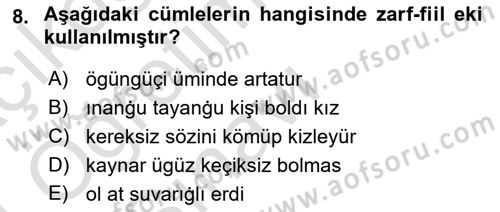 XI-XIII. Yüzyıllar Türk Dili Dersi 2023 - 2024 Yılı Yaz Okulu Sınav Soruları 8. Soru
