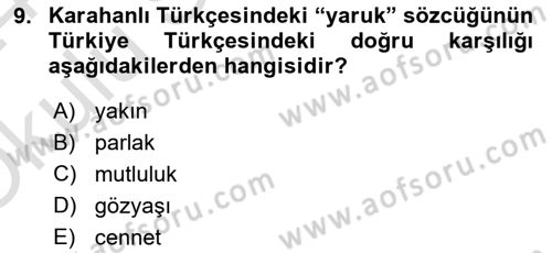 XI-XIII. Yüzyıllar Türk Dili Dersi 2023 - 2024 Yılı Yaz Okulu Sınav Soruları 9. Soru