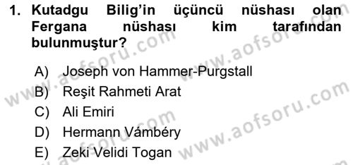 XI-XIII. Yüzyıllar Türk Dili Dersi 2024 - 2025 Yılı (Vize) Ara Sınav Soruları 1. Soru