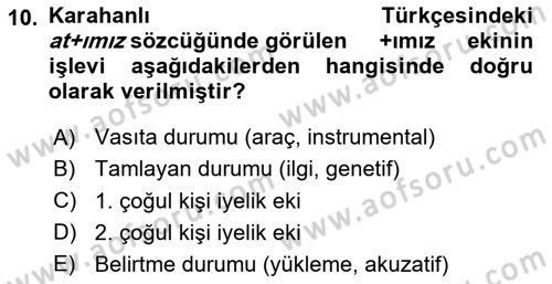 XI-XIII. Yüzyıllar Türk Dili Dersi 2024 - 2025 Yılı (Vize) Ara Sınav Soruları 10. Soru