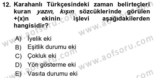 XI-XIII. Yüzyıllar Türk Dili Dersi Ara Sınavı Deneme Sınav Soruları 12. Soru