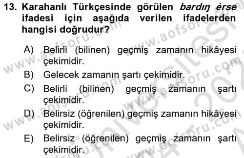 XI-XIII. Yüzyıllar Türk Dili Dersi 2024 - 2025 Yılı (Vize) Ara Sınav Soruları 13. Soru