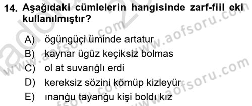 XI-XIII. Yüzyıllar Türk Dili Dersi 2024 - 2025 Yılı (Vize) Ara Sınav Soruları 14. Soru