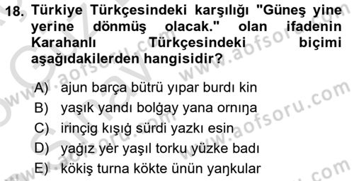 XI-XIII. Yüzyıllar Türk Dili Dersi 2024 - 2025 Yılı (Vize) Ara Sınav Soruları 18. Soru