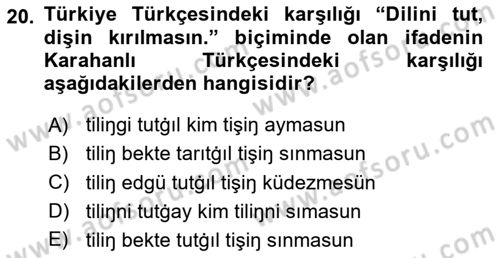 XI-XIII. Yüzyıllar Türk Dili Dersi Ara Sınavı Deneme Sınav Soruları 20. Soru