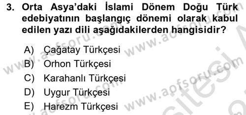 XI-XIII. Yüzyıllar Türk Dili Dersi Ara Sınavı Deneme Sınav Soruları 3. Soru