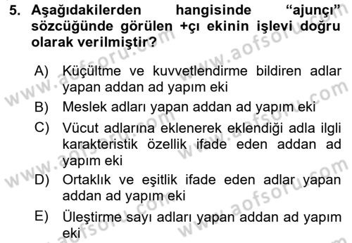 XI-XIII. Yüzyıllar Türk Dili Dersi Ara Sınavı Deneme Sınav Soruları 5. Soru