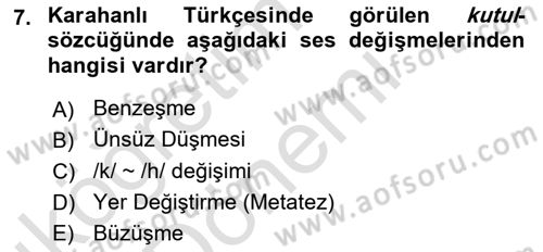 XI-XIII. Yüzyıllar Türk Dili Dersi Ara Sınavı Deneme Sınav Soruları 7. Soru