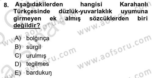 XI-XIII. Yüzyıllar Türk Dili Dersi Ara Sınavı Deneme Sınav Soruları 8. Soru