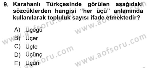 XI-XIII. Yüzyıllar Türk Dili Dersi Ara Sınavı Deneme Sınav Soruları 9. Soru