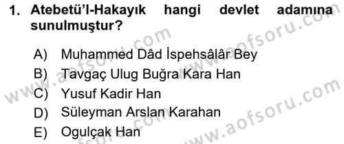 XI-XIII. Yüzyıllar Türk Dili Dersi 2024 - 2025 Yılı (Final) Dönem Sonu Sınav Soruları 1. Soru