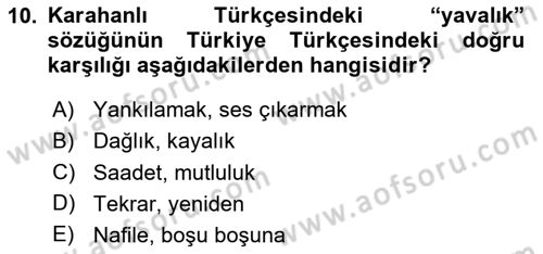 XI-XIII. Yüzyıllar Türk Dili Dersi 2024 - 2025 Yılı (Final) Dönem Sonu Sınav Soruları 10. Soru