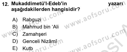 XI-XIII. Yüzyıllar Türk Dili Dersi 2024 - 2025 Yılı (Final) Dönem Sonu Sınav Soruları 12. Soru