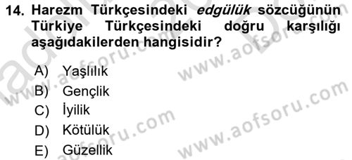 XI-XIII. Yüzyıllar Türk Dili Dersi 2024 - 2025 Yılı (Final) Dönem Sonu Sınav Soruları 14. Soru