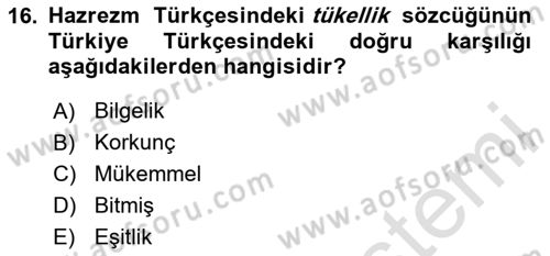 XI-XIII. Yüzyıllar Türk Dili Dersi 2024 - 2025 Yılı (Final) Dönem Sonu Sınav Soruları 16. Soru