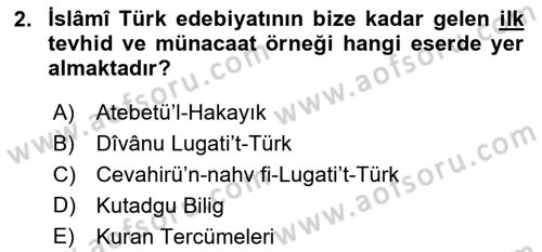 XI-XIII. Yüzyıllar Türk Dili Dersi 2024 - 2025 Yılı (Final) Dönem Sonu Sınav Soruları 2. Soru