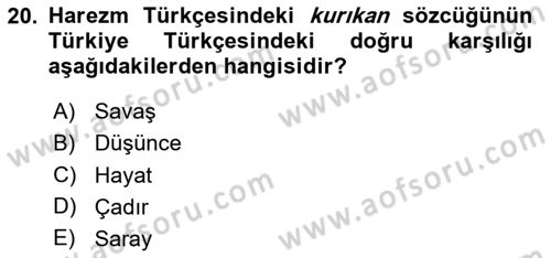 XI-XIII. Yüzyıllar Türk Dili Dersi 2024 - 2025 Yılı (Final) Dönem Sonu Sınav Soruları 20. Soru