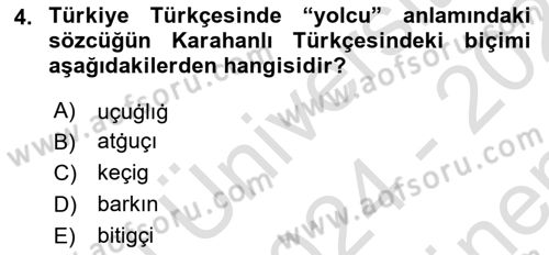 XI-XIII. Yüzyıllar Türk Dili Dersi 2024 - 2025 Yılı (Final) Dönem Sonu Sınav Soruları 4. Soru