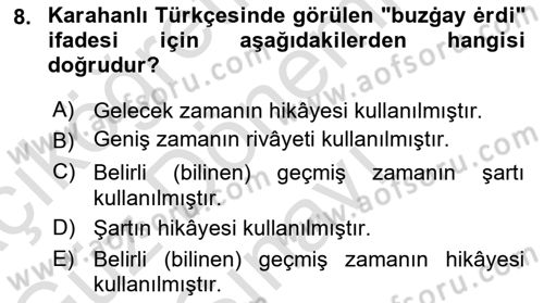 XI-XIII. Yüzyıllar Türk Dili Dersi 2024 - 2025 Yılı (Final) Dönem Sonu Sınav Soruları 8. Soru