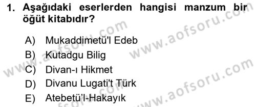 XI-XIII. Yüzyıllar Türk Dili Dersi 2024 - 2025 Yılı Yaz Okulu Sınav Soruları 1. Soru