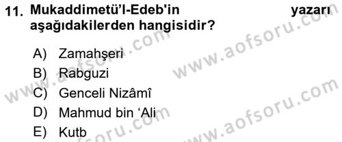 XI-XIII. Yüzyıllar Türk Dili Dersi 2024 - 2025 Yılı Yaz Okulu Sınav Soruları 11. Soru