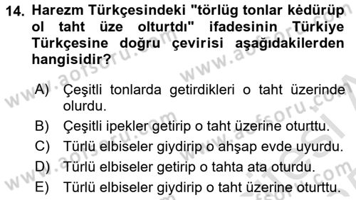 XI-XIII. Yüzyıllar Türk Dili Dersi 2024 - 2025 Yılı Yaz Okulu Sınav Soruları 14. Soru