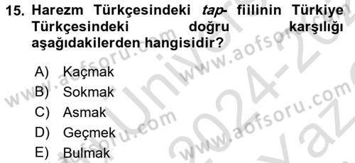XI-XIII. Yüzyıllar Türk Dili Dersi 2024 - 2025 Yılı Yaz Okulu Sınav Soruları 15. Soru