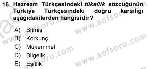 XI-XIII. Yüzyıllar Türk Dili Dersi 2024 - 2025 Yılı Yaz Okulu Sınav Soruları 16. Soru