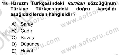 XI-XIII. Yüzyıllar Türk Dili Dersi 2024 - 2025 Yılı Yaz Okulu Sınav Soruları 19. Soru