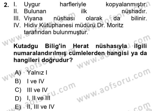 XI-XIII. Yüzyıllar Türk Dili Dersi 2024 - 2025 Yılı Yaz Okulu Sınav Soruları 2. Soru