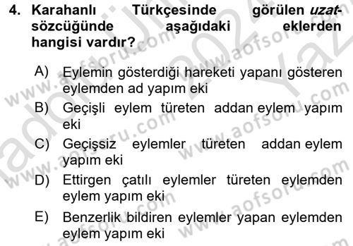 XI-XIII. Yüzyıllar Türk Dili Dersi 2024 - 2025 Yılı Yaz Okulu Sınav Soruları 4. Soru