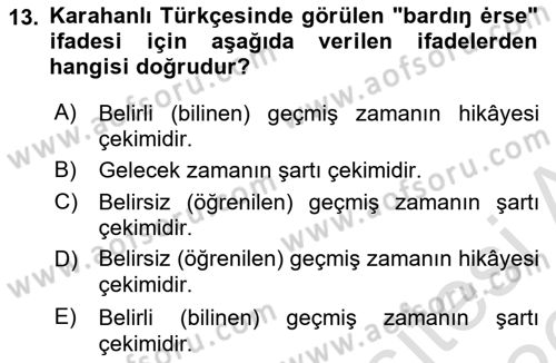 XI-XIII. Yüzyıllar Türk Dili Dersi 2025 - 2026 Yılı (Vize) Ara Sınav Soruları 13. Soru