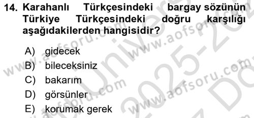 XI-XIII. Yüzyıllar Türk Dili Dersi 2025 - 2026 Yılı (Vize) Ara Sınav Soruları 14. Soru