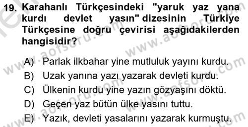 XI-XIII. Yüzyıllar Türk Dili Dersi 2025 - 2026 Yılı (Vize) Ara Sınav Soruları 19. Soru