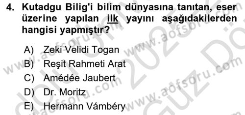 XI-XIII. Yüzyıllar Türk Dili Dersi 2025 - 2026 Yılı (Vize) Ara Sınav Soruları 4. Soru