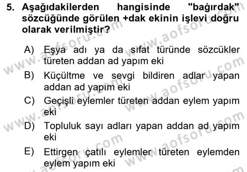 XI-XIII. Yüzyıllar Türk Dili Dersi 2025 - 2026 Yılı (Vize) Ara Sınav Soruları 5. Soru