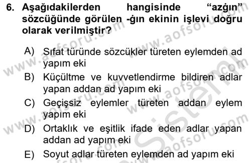 XI-XIII. Yüzyıllar Türk Dili Dersi 2025 - 2026 Yılı (Vize) Ara Sınav Soruları 6. Soru