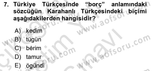 XI-XIII. Yüzyıllar Türk Dili Dersi 2025 - 2026 Yılı (Vize) Ara Sınav Soruları 7. Soru