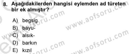 XI-XIII. Yüzyıllar Türk Dili Dersi 2025 - 2026 Yılı (Vize) Ara Sınav Soruları 8. Soru