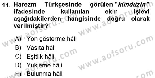 XI-XIII. Yüzyıllar Türk Dili Dersi 2025 - 2026 Yılı (Final) Dönem Sonu Sınav Soruları 11. Soru