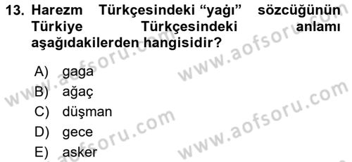 XI-XIII. Yüzyıllar Türk Dili Dersi 2025 - 2026 Yılı (Final) Dönem Sonu Sınav Soruları 13. Soru